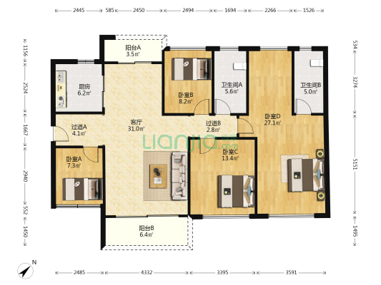 顺德碧桂园28光年 4室1厅2卫 143平方