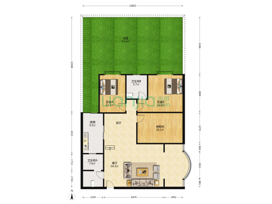 滨江家园 2室1厅2卫 129平方