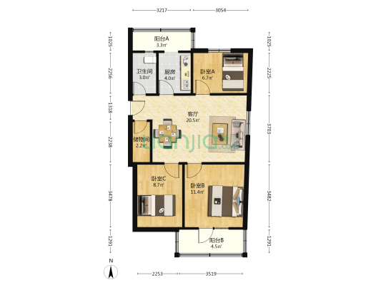 中市桥巷 3室1厅1卫 75平方