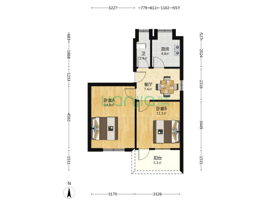 花纸厂宿舍区 2室1厅1卫 54平方