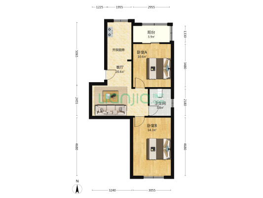 华鹏里 2室1厅1卫 70平方