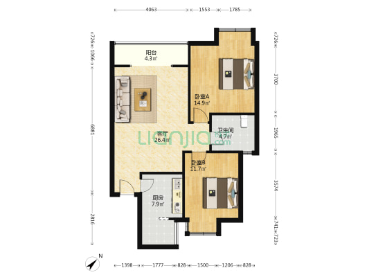 高碑瑞苑一期 2室1厅1卫 85平方