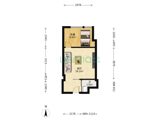 澳新亚大厦 1室1厅1卫 47平方