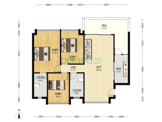 伊泰华庭 3室1厅2卫 110平方