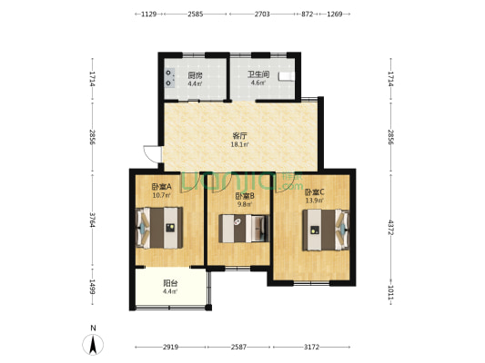 东新南路91-2号院 3室1厅1卫 76平方
