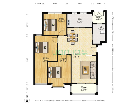 瑞景佳苑 3室1厅1卫 110平方