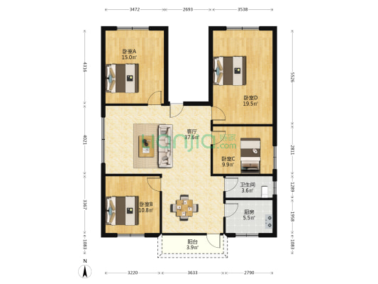 体新巷11号 4室1厅1卫 124平方