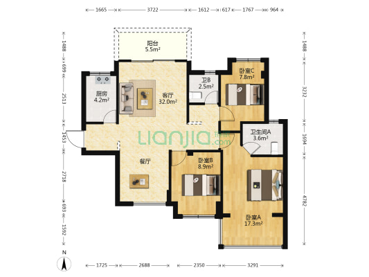 归壹墅绿园 3室1厅2卫 97平方