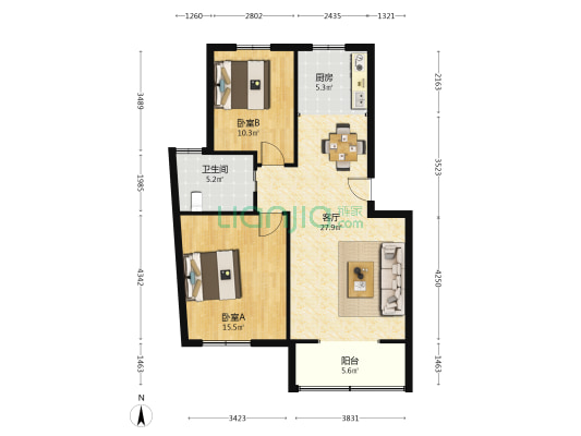 罗盛苑(塘西街397弄) 2室1厅1卫 86平方
