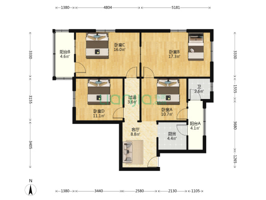 顺河小区 4室1厅1卫 100平方
