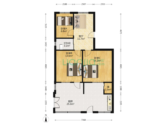 浦东村 3室1厅1卫 68平方