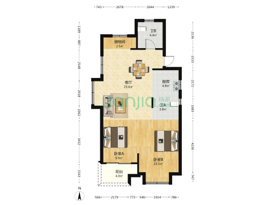 弛园 2室1厅2卫 92平方