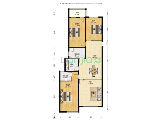 中山西路180号 3室2厅2卫 140平方