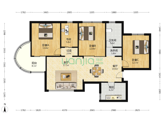 淮海鑫城苑 4室2厅2卫 137平方