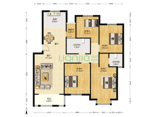 鑫安苑润德里 4室1厅2卫 216平方