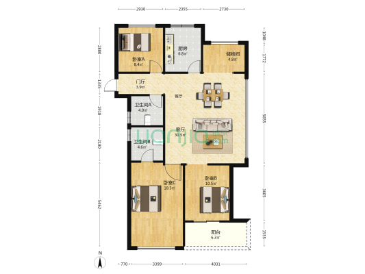 悦珑苑 3室1厅2卫 114平方