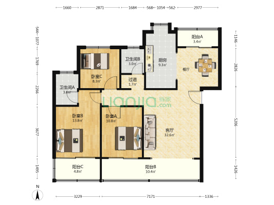 长元佳苑 3室1厅2卫 111平方