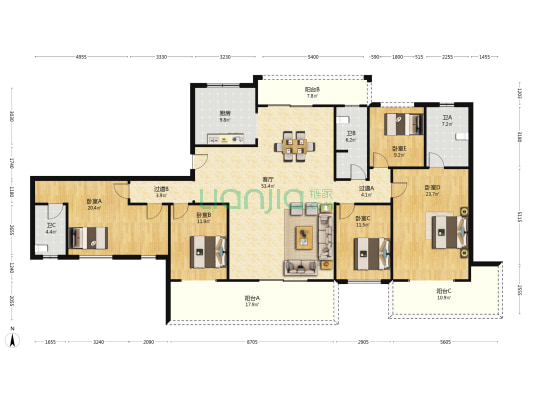 滨江学府 5室1厅3卫 241平方