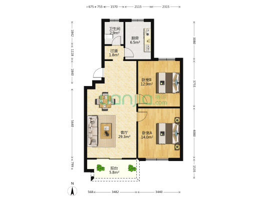 运河人家·大池坊 2室1厅1卫 85平方