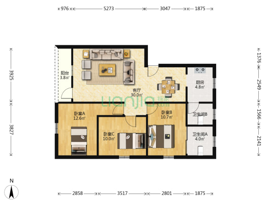 德意楼 3室1厅2卫 110平方