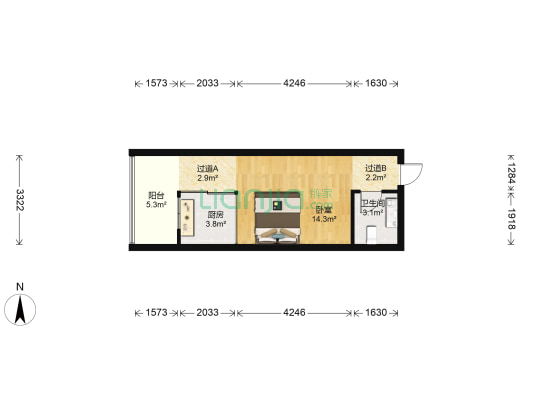 翰林新苑 1室0厅1卫 38平方