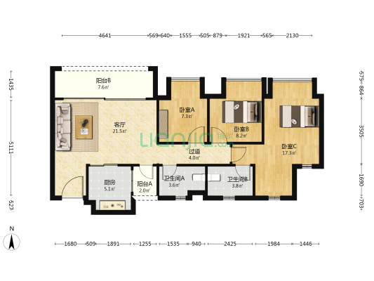 建发和玺三期 3室1厅2卫 91平方