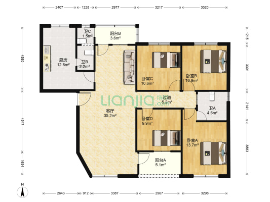 星河路57号 4室1厅3卫 125平方
