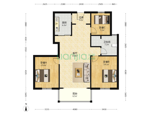 颖都花园 3室1厅1卫 118平方