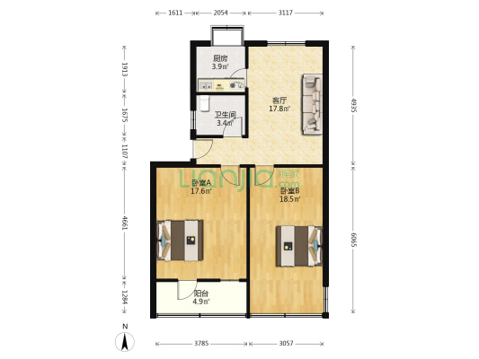兰陵路6号 2室1厅1卫 67平方