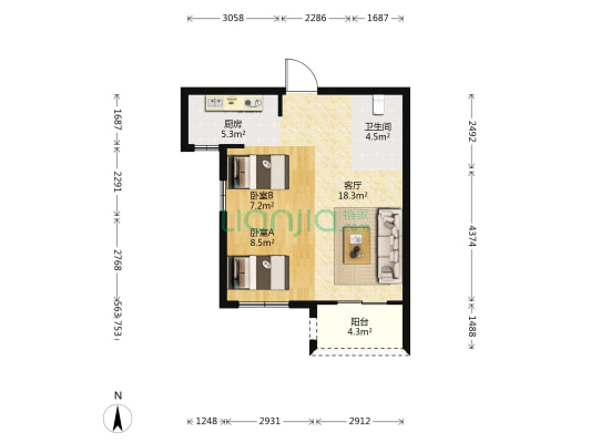华润乌山府 2室1厅1卫 60平方
