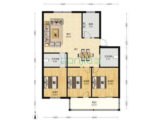 基隆墩 3室1厅2卫 140平方