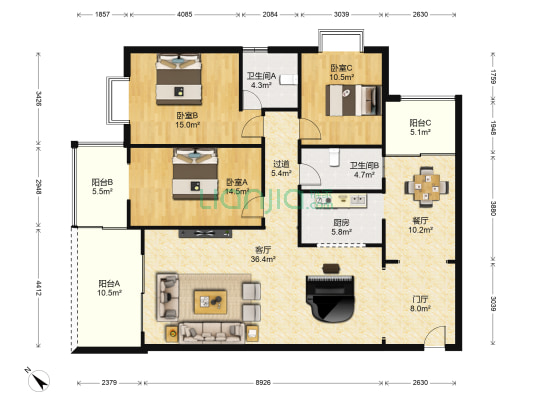国贸城市花园 3室2厅2卫 135平方