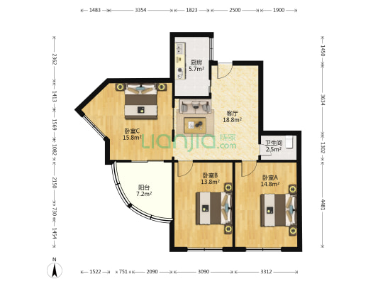 畅情苑 3室1厅1卫 96平方
