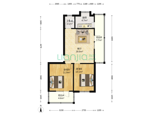 马河湾13号 2室1厅1卫 66平方