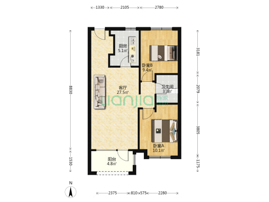 大社区，一梯两户，毛坯房随意装修，环境好-户型图
