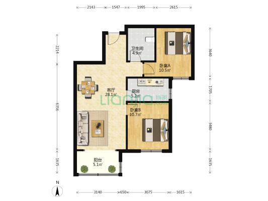 龙湖原山一期 2室1厅1卫 85平方
