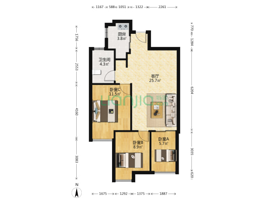 保利林语麓山 3室1厅1卫 79平方