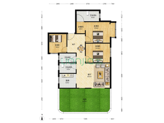 中欧云墅 3室1厅3卫 124平方