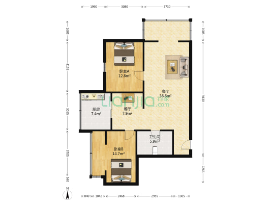 天和学府苑 2室2厅1卫 122平方