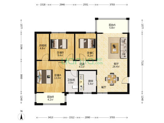 今时艺苑 3室1厅1卫 109平方