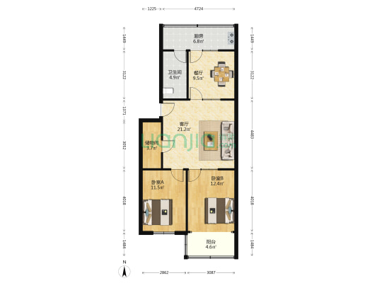 电苑小区 2室2厅1卫 74平方