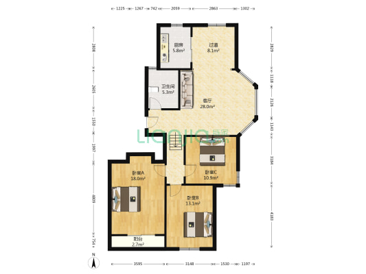 东城花园 3室1厅1卫 120平方