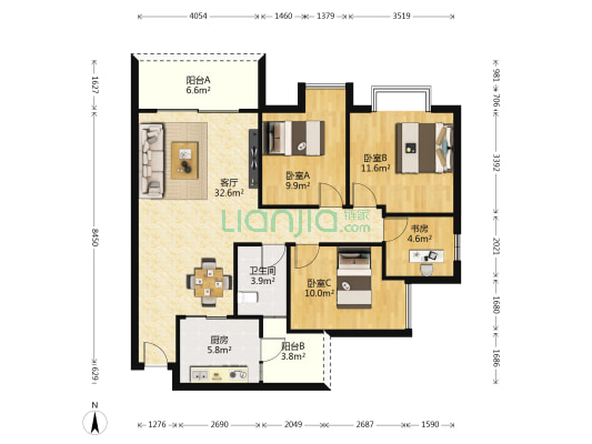 巴山星韵 4室1厅1卫 106平方