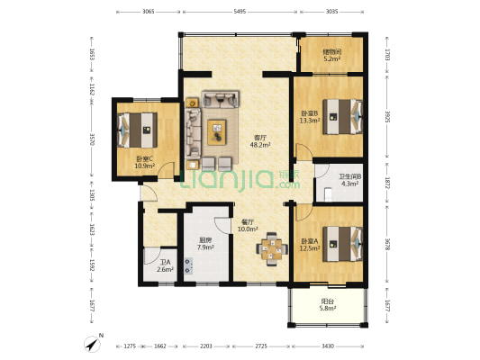 消防研究所家属区 3室2厅2卫 137平方