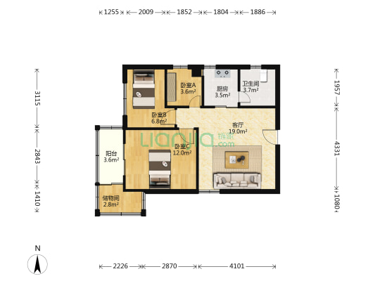 石油大厦 3室1厅1卫 73平方