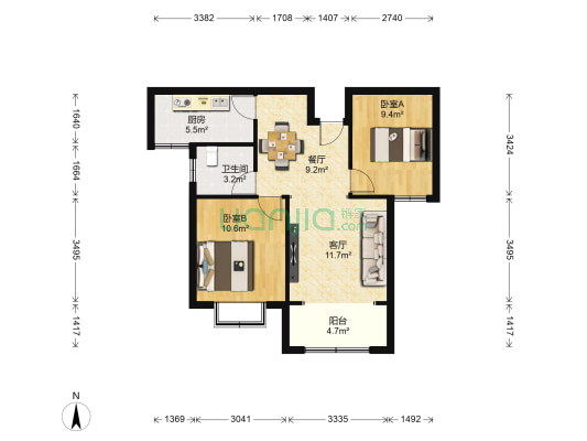高青银座国际广场 2室2厅1卫 86平方