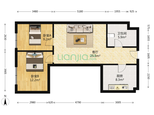 亨源通世纪广场 2室1厅1卫 89平方
