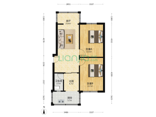 建设南新路7号院 2室1厅1卫 68平方