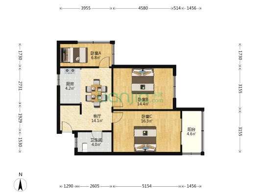 锦华大楼 3室1厅1卫 87平方
