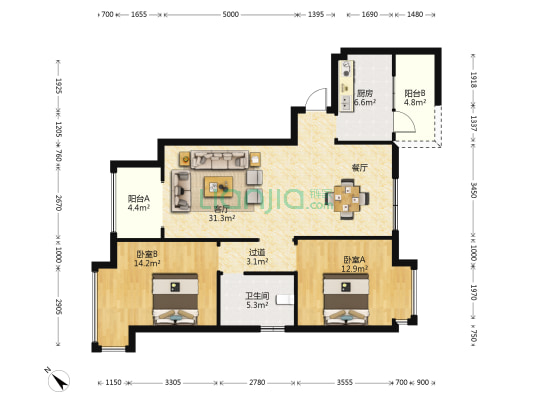 逸湖半岛 2室1厅1卫 196平方